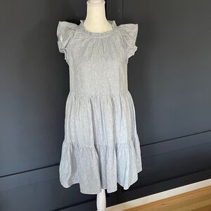 Lake chambray linen Tiered Ruffle Sleeve Dress